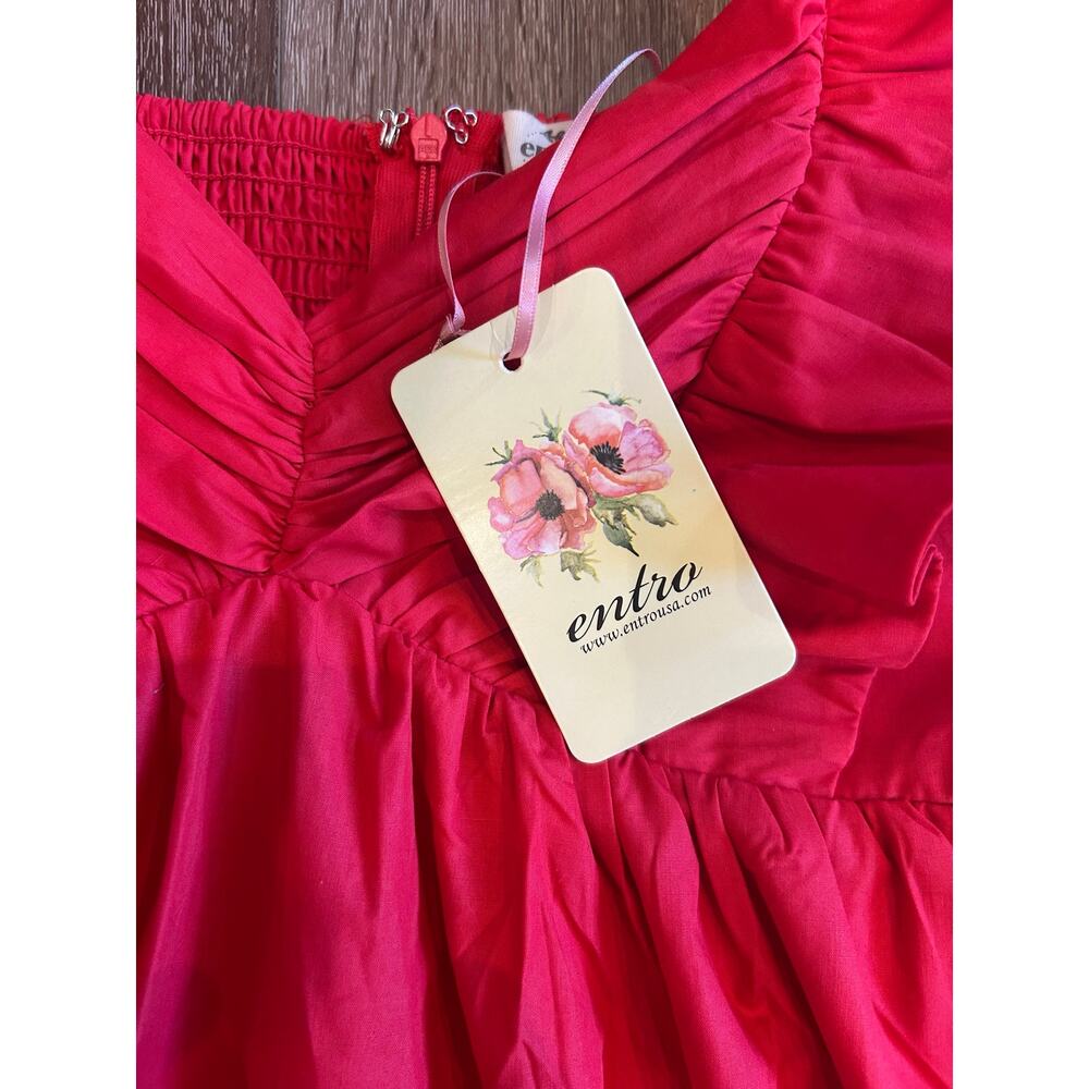 Entro Red Ruffle Sleeve Babydoll Dress Women’s Medium Puff Sleeve  NWT - Picture 9 of 10